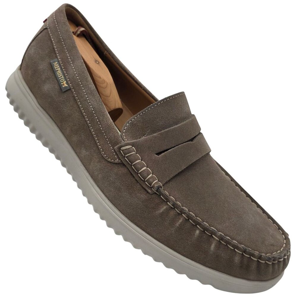 Worn once? Mephisto AirJet Mens 10.5 Casual Shoes Suede Taupe Gray Penny Loafers